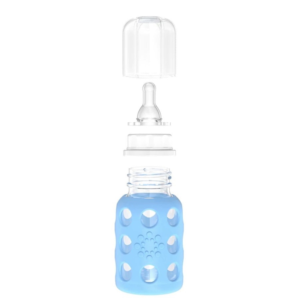 LIFE FACTORY 4 oz Glass Baby Bottle With Protective Sleeve Blue BPA Free 120 ml - Picture 2 of 2
